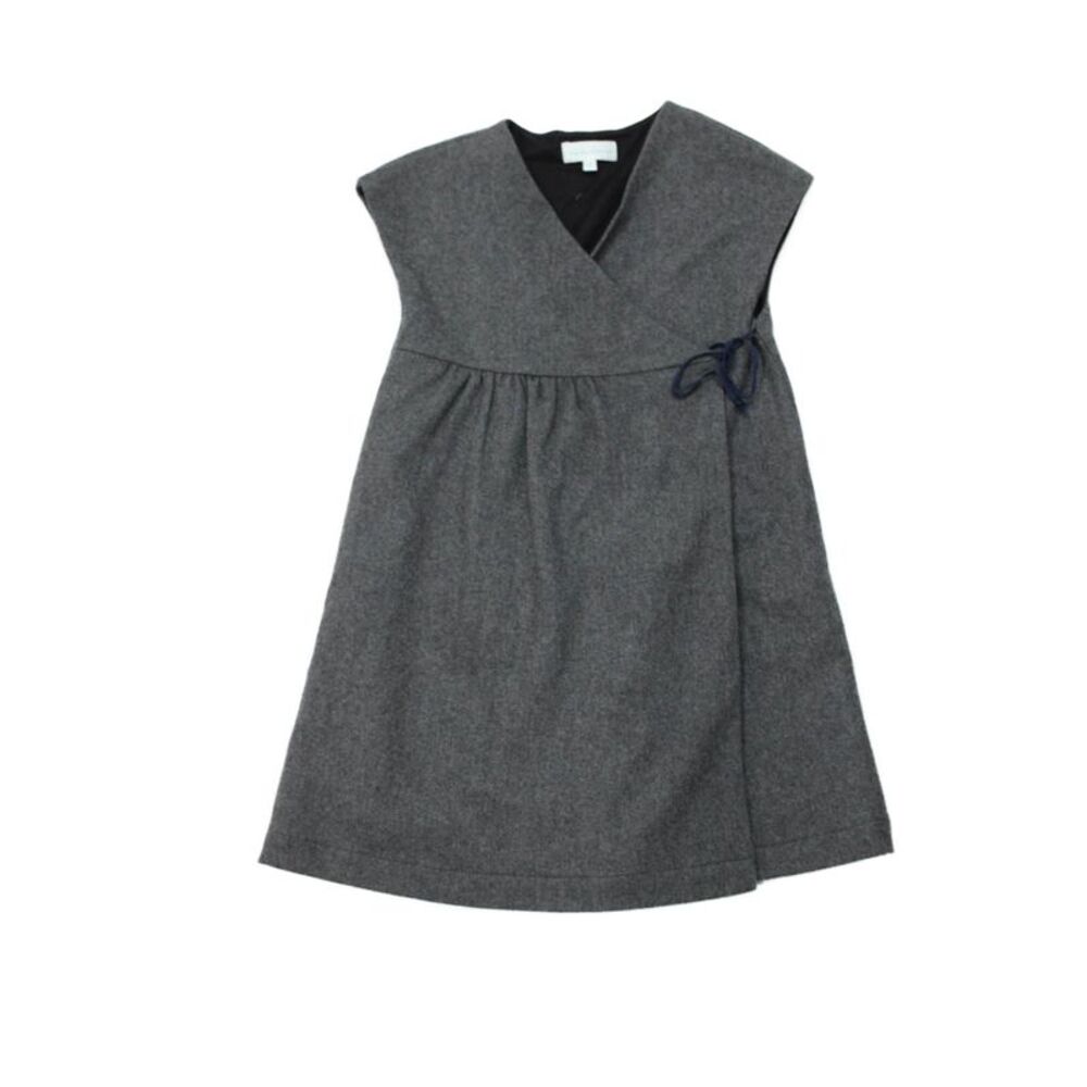 Marie Chantal Childrens Girls V Neck Sleeveless Wrap Dress Gray Wool Size 5